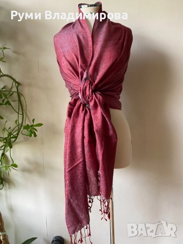 Тъмночервен шал/ вишнав/ бордо/ различни видове, с етикет, снимка 6 - Шалове - 43084461