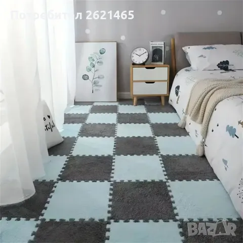 Велурен мек килим - пъзел , комплект от 12 части, за под на детска стая, 30х30 см, снимка 16 - Килими - 49169951