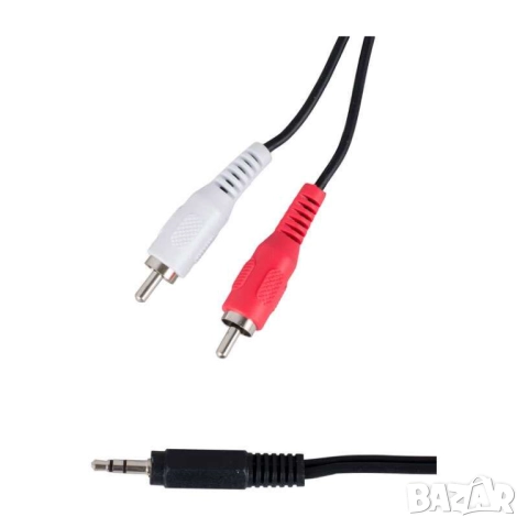 Кабел за аудио, 3.5 mm жак, 2 x RCA, Стерео, Черен, 1.5 м