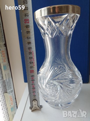 Стара кристална ваза със сребърна гривна., снимка 5 - Вази - 40838209