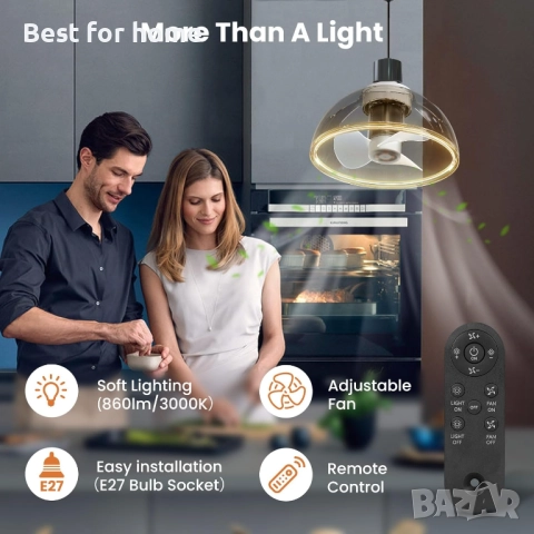 аванни вентилатори ZOTOYI E27 с осветление, снимка 3 - Декорация - 52594300