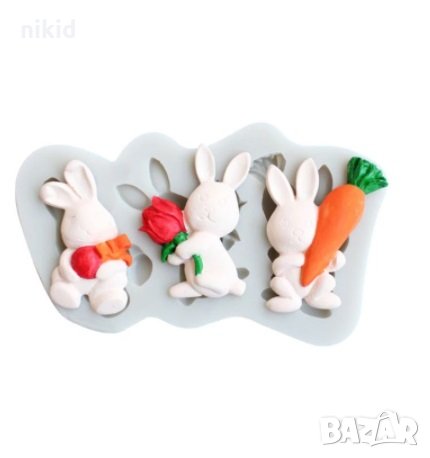 3 бр Заек Великден силиконов молд форма фондан шоколад гипс, снимка 2 - Форми - 32689222