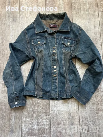 Дамско дънково яке преходно тип риза ежедневно елегантно еластичен син  деним