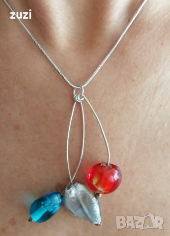 Дамско италианско колие с емайл. Сребро 925 , снимка 2 - Колиета, медальони, синджири - 37865103