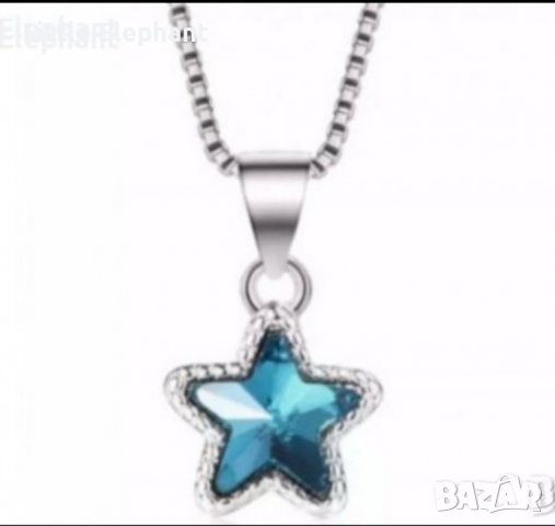 Сребърно колие с ланче звезда,колекция "Sea Stars",blue/ново