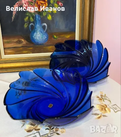 Винтидж стъклени купи на Arcoroc в перфектно състояние. Кобалтово синьо., снимка 2 - Антикварни и старинни предмети - 49871425