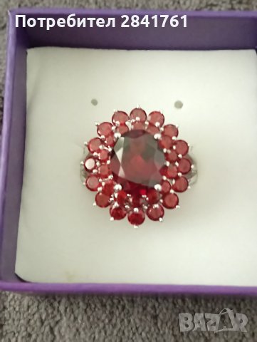 Сребърен пръстен с гранати, снимка 2 - Пръстени - 43354139