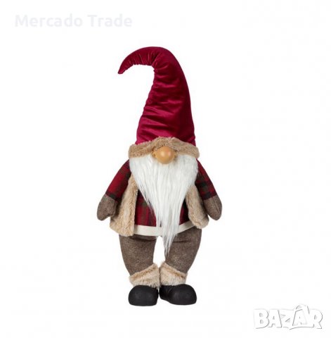Коледна декоративна фигура Mercado Trade, Гном, Виненочервена кадифена шапка, 70 см