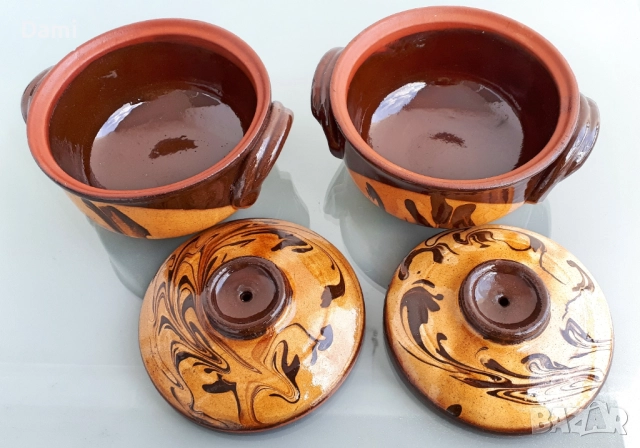 Гювечета българска керамика с похлупак и дръжки, снимка 3 - Съдове за готвене - 52965904