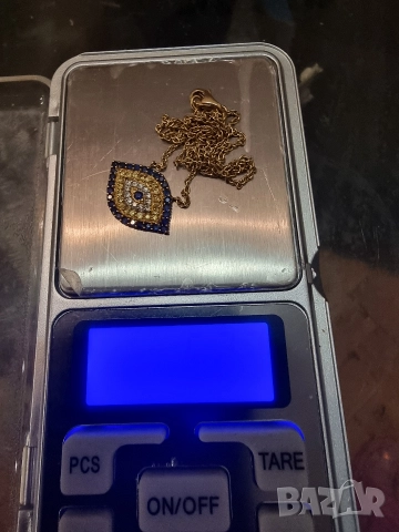 14к златен синджир с диаманти и сапфири , снимка 5 - Колиета, медальони, синджири - 52578448