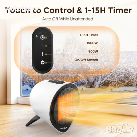FRAXINUS Керамичен вентилаторен отоплител 900W/1500W (бял) , снимка 7 - Отоплителни печки - 52428410