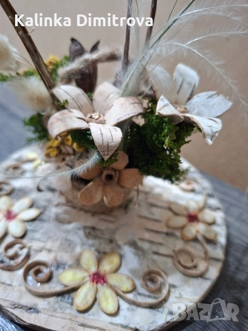 Декорация с цветя от брезова кора., снимка 8 - Декорация за дома - 53099884