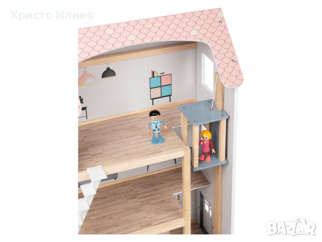 Голяма Дървена Детска Къща за кукли с мебели и дървени кукли, снимка 5 - Кукли - 43756589