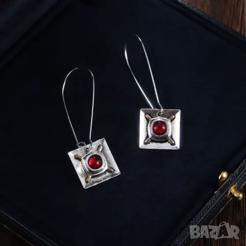 Винтидж обици с рубин, снимка 3 - Обеци - 48480955