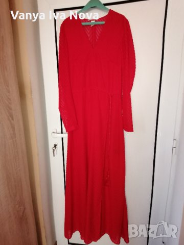 Страхотна дълга червена рокля H&M+подарък червило Max factor , снимка 1 - Рокли - 35453158