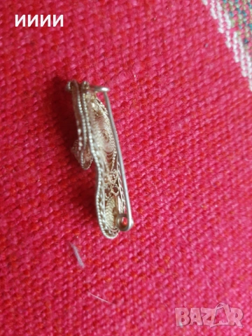 Сребърна брошка филигран чехъл пантоф, снимка 3 - Антикварни и старинни предмети - 53371688