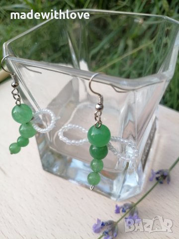 Ръчно изработени обеци от авантюрин "Водно конче" , снимка 2 - Обеци - 43244013