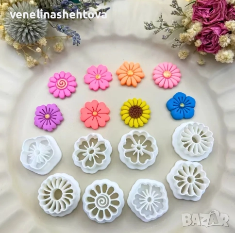 Комплект 8 резци за тесто бисквитки фондан цветя