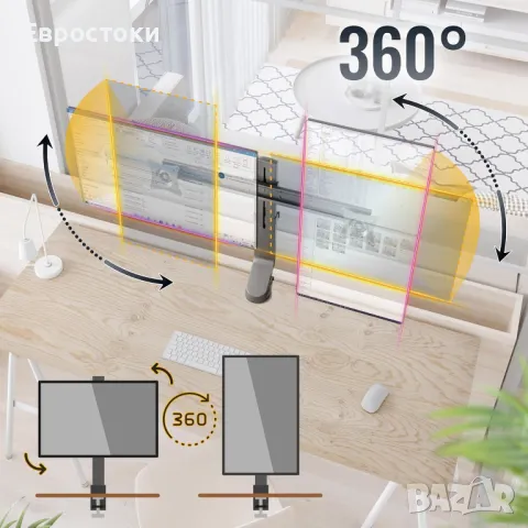 RICOO TS3811 Регулируема накланяща се стойка за маса с 2 екрана 17-27 инча (43-69 см) за компютър , снимка 6 - Други - 47906740