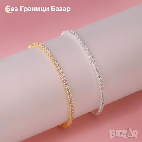 Нова Дамска тенис гривна от сребро 925 стерлинги 2,4 мм кубичен цирконий, снимка 3 - Гривни - 43177377