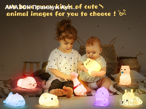 CHWARES Мека Силиконова Нощна LED лампа за деца-Динозавър/7 цветна USB акумулаторна/тъч контрол, снимка 9 - Лед осветление - 43282347