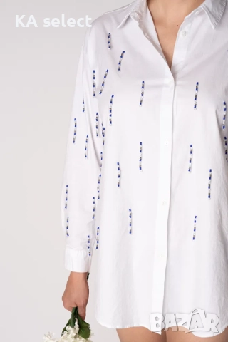 Бяла риза със сини мъниста, снимка 4 - Ризи - 51453030
