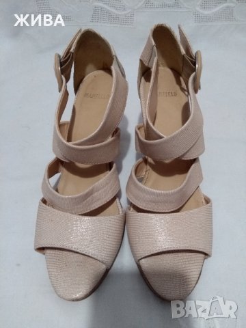 MANFIELD - ЕСТЕСТВЕНА КОЖА - елегантни сандали, широки каишки, цвят бежов, снимка 3 - Дамски елегантни обувки - 32398194