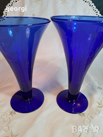 синя стъклена ваза кобалт 32/6, снимка 3 - Вази - 53254670