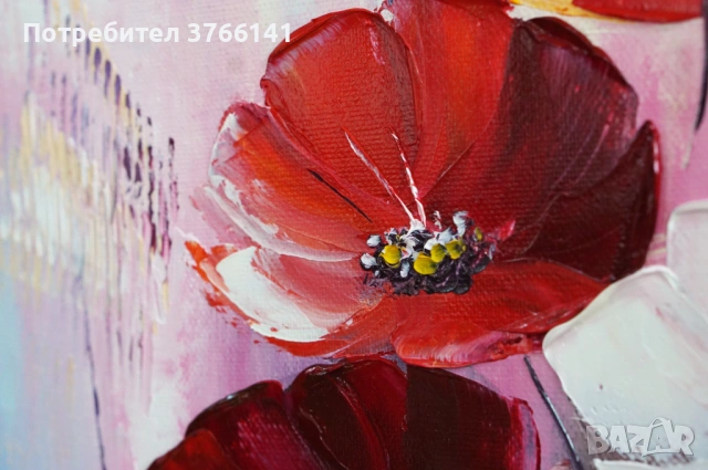 "Макова нежност" Картина 50х40 см, Маслена живопис с шпакла, снимка 3 - Картини - 53562946