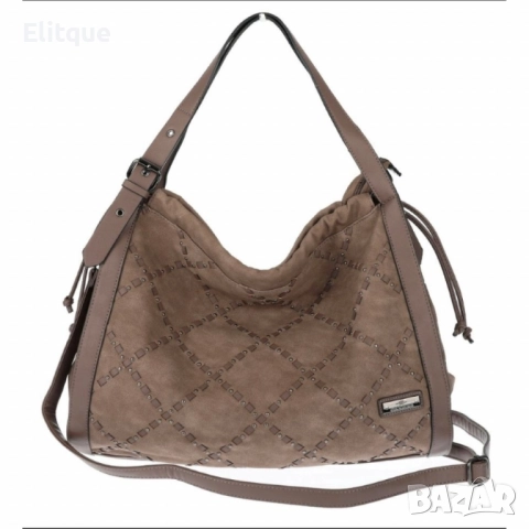 Велурена дамска чанта с декоративни ленти и метални капси – елегантен бохо дизайн, снимка 5 - Чанти - 52455615