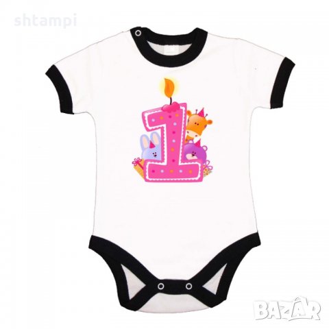 Бебешко боди First Birthday candle Animals