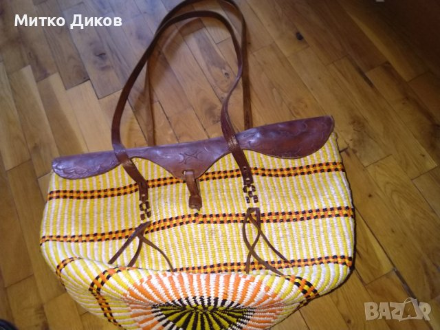 Бутикова Чанта 46х34 см естествена кожа и плетени нишки от промазан плат дебела, снимка 2 - Чанти - 36903810