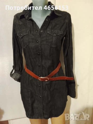 ДАМСКА ДЪНКОВА РОКЛЯ с колан  - размер 38