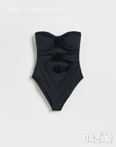 нов елегантен черен класически модел бански 3 Д 3D рози , снимка 6 - Бански костюми - 51388305