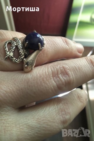 Авторски сребърен пръстен с лазурит , снимка 4 - Пръстени - 28760857