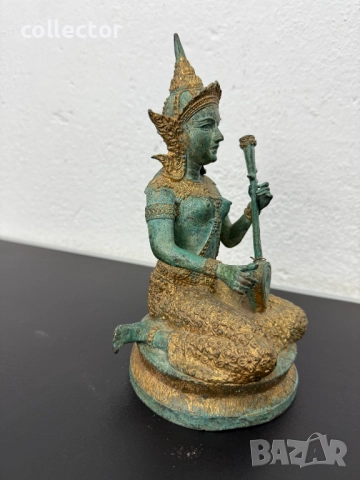 Бронзова фигура на богиня - Сарасвати. №7424, снимка 4 - Антикварни и старинни предмети - 51935707