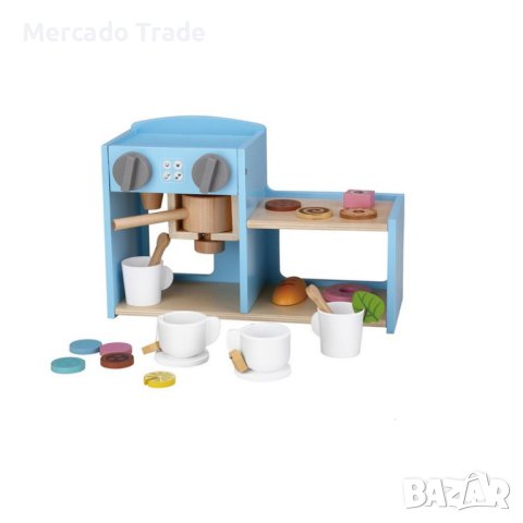 Комплект Mercado Trade, Кафеварка с аксесоари, За деца, Дърво