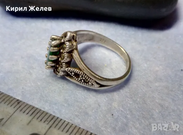 СКЪПОЦЕНЕН СРЕБЪРЕН ПРЪСТЕН СРЕБРО 925 с ФАСЕТИРАН ПЕРИДОТ и МАРКАЗИТИ СТАРА МАЙСТОРСКА РАБОТА 48264, снимка 9 - Пръстени - 49344293