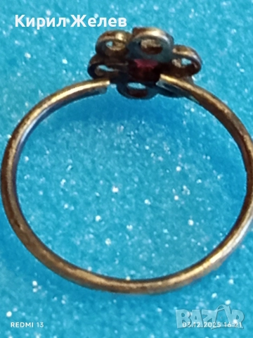 Винтидж сребърен пръстен с флорален мотив и червен ГРАНАТ лукс поднесен аристократично 41944, снимка 6 - Пръстени - 52640187