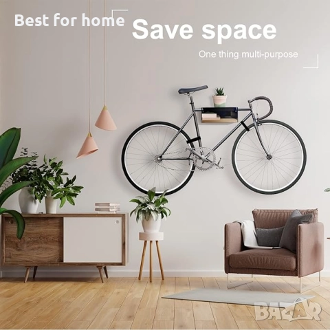 Стенна стойка за велосипед MOSHAY S-Rack, алуминий и дърво, снимка 5 - Аксесоари за велосипеди - 52185206