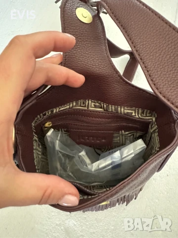 НОВА кафява кожена чанта Jette – с ресни и дълга дръжка, снимка 4 - Чанти - 50723084