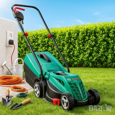 Електрическа косачка Bosch Rotak 32 - 1200W с GrassCombs, коси до самия ръб, кош 31 л, снимка 3 - Други - 52572526