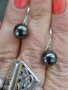 Сребърни обеци с естествени черни перли проба s925, снимка 8