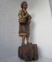 57 см. Момиче с петел Невероятна много стара дървена статуя , снимка 7