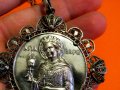 Възрожденска Сребърна икона, амулет, накит, медальон с Варвара - Панагия 70 мм  сребро, снимка 3