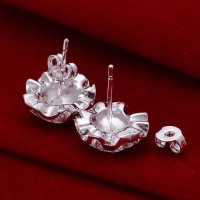 Сребърни Обеци - Бяла Роза - 925 печат сребро BH319, снимка 4 - Обеци - 28839763