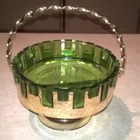 АНТИКА-бонбониера-зелено стъкло/мед месинг-18х18см, снимка 1 - Антикварни и старинни предмети - 26705978