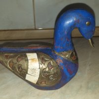 Страхотна синя дървена патица патка с месинг и кост, снимка 2 - Антикварни и старинни предмети - 43414187