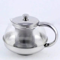 Стъклена кана за чай от неръждаема стомана с цедка за листа, снимка 1 - Аксесоари за кухня - 44864010