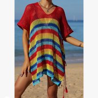 Плетено пончо за плаж 954 универсален размер, снимка 2 - Бански костюми - 42950822